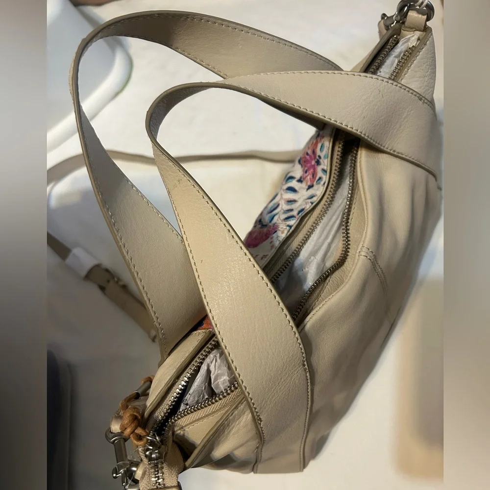 Lucky Brand Genuine Leather & Fabric Floral hHandbag NWT